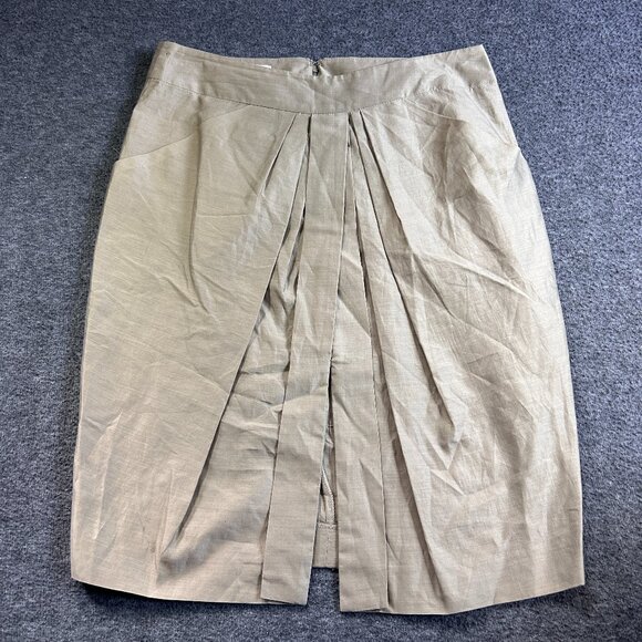 Stella McCartney Pencil Skirt US 12 UK 40 Pleated Front Slit Khaki Silk Cotton - Picture 1 of 11
